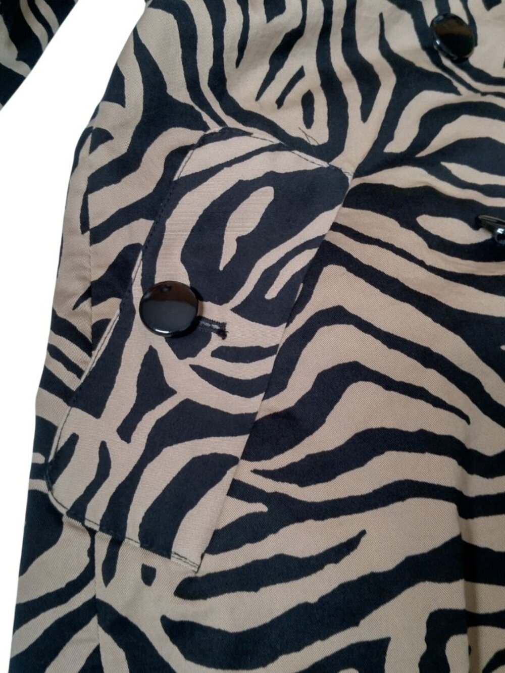 Dana Buchman Jacket Small Long Animal Print Brown Black Zebra Cotton Belt Blazer - Picture 15 of 16